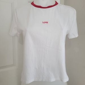 H&M Divided LOVE Ringer TShirt White & Red M Excellent Condition
